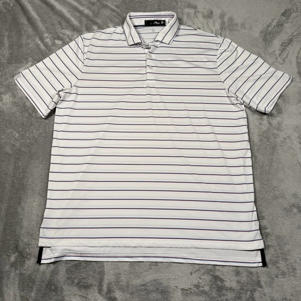 RLX‎ Ralph Lauren Polo Shirt Mens XL White Striped Short Sleeve Golf Performance